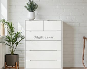 Cómoda blanca acanalada: cómoda moderna de 6 cajones para el dormitorio