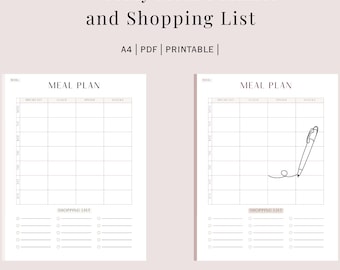 Weekly Meal Planner and Shopping List, Printable PDF Template, Food Plan, Menu Planner, Print at Home