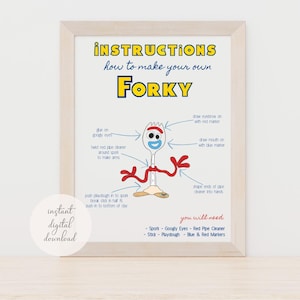 How To Make Your Own Forky Instruction Guide - Toy Story Themed Party Activity - FORKY Create Your Own - Digital Download