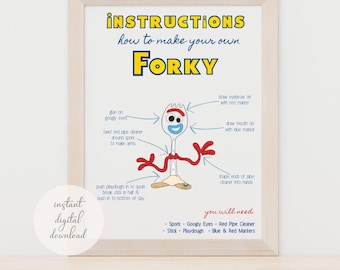 How To Make Your Own Forky Instruction Guide - Toy Story Themed Party Activity - FORKY Create Your Own - Digital Download