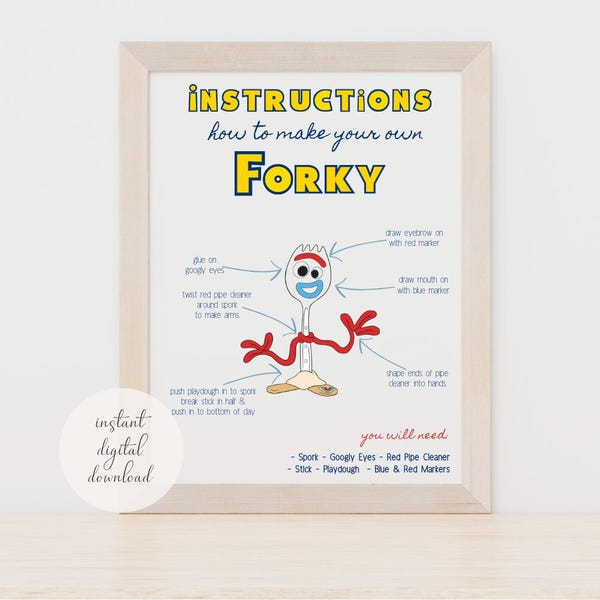 How To Make Your Own Forky Instruction Guide - Toy Story Themed Party Activity - FORKY Create Your Own - Digital Download