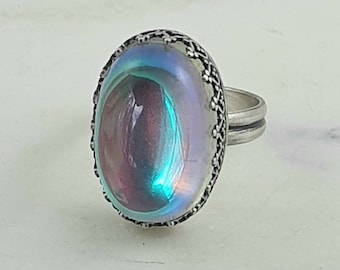 Bague en argent sterling Aura Quartz, bague en quartz oxydé, bague colorée, bague artisanale, bague épaisse, bague de déclaration, bague de cocktail, faite à la main