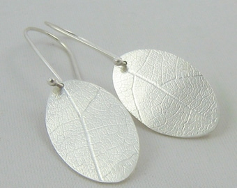 Sterling Silver Leaf Earrings, Silver Textured Earrings, Silver Oval Earrings, Minimalist Earrings, Handmade Earrings, Contemporary Modern