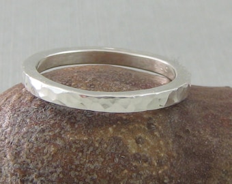 Sterling Silver Hammered Stacker Ring.  Sterling Silver Square Stacker Ring.  Silver Textured Stacker Ring. Handmade Silver Stacker Ring