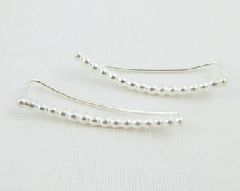 Sterling Silver Beaded Ear Climbers: Handmade Minimalist Ear Sweeps