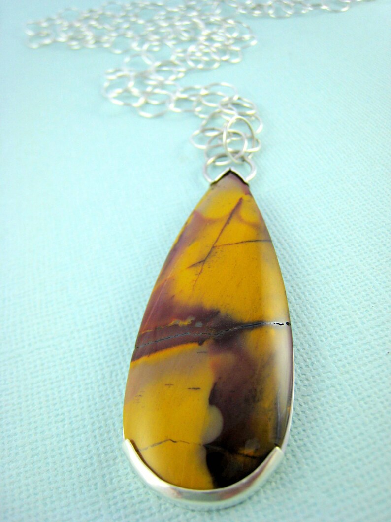 Handmade Mookaite Necklace Long Gemstone Necklace Mookaite Pendant Sterling Silver Mookaite Necklace Teardrop Jasper Necklace