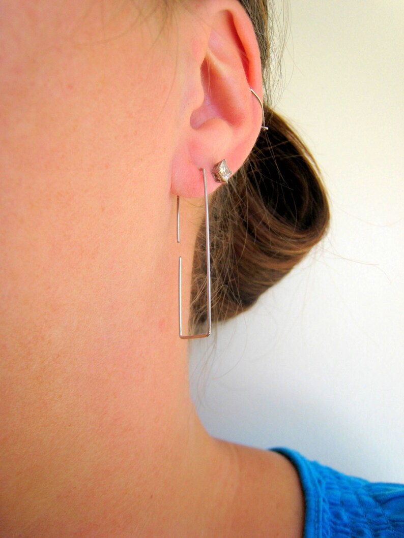 Sterling Silver Rectangle Hoop Earrings. Sterling Silver Etsy