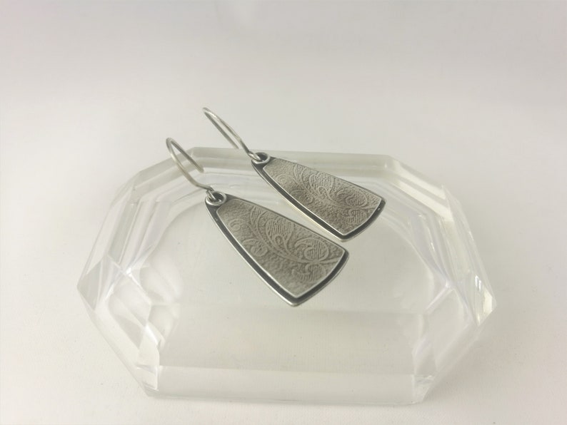 Sterling Silver Textured Earrings, Silver Triangle Earrings, Layered Textured Earrings, Oxidised Textured Earrings, Handmade Dangle Earrings image 4