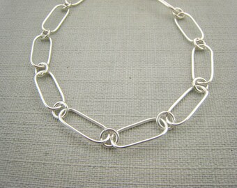 Handmade Sterling Silver Oval Link Bracelet, Lightweight Chain