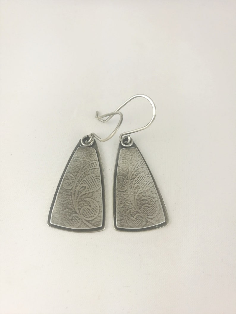 Sterling Silver Textured Earrings, Silver Triangle Earrings, Layered Textured Earrings, Oxidised Textured Earrings, Handmade Dangle Earrings image 5