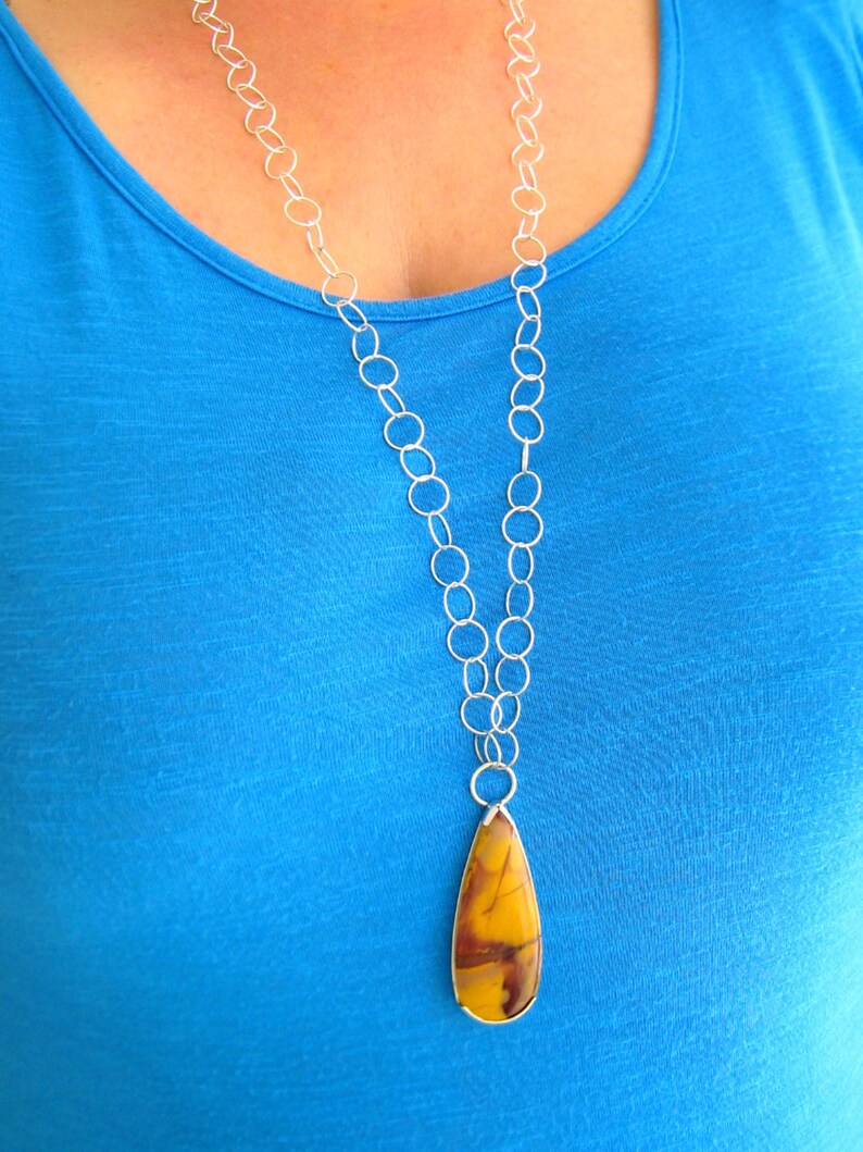 Handmade Mookaite Necklace Long Gemstone Necklace Mookaite Pendant Sterling Silver Mookaite Necklace Teardrop Jasper Necklace