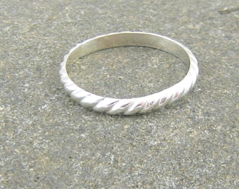 Handmade Sterling Silver Patterned Stacker Ring, Minimalist Jewelry