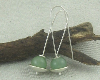 Sterling Silver and Aventurine Earrings.  Sterling Silver Green Gemstone Earrings.  Modern, Simple, Contemporary. Handmade Jewelry by ZaZing