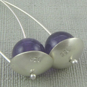 Sterling Silver and Amethyst Earrings. Sterling Silver and Purple Gemstone Dangle Earrings. Simple, Modern, Contemporary. Handmade by ZaZing image 4