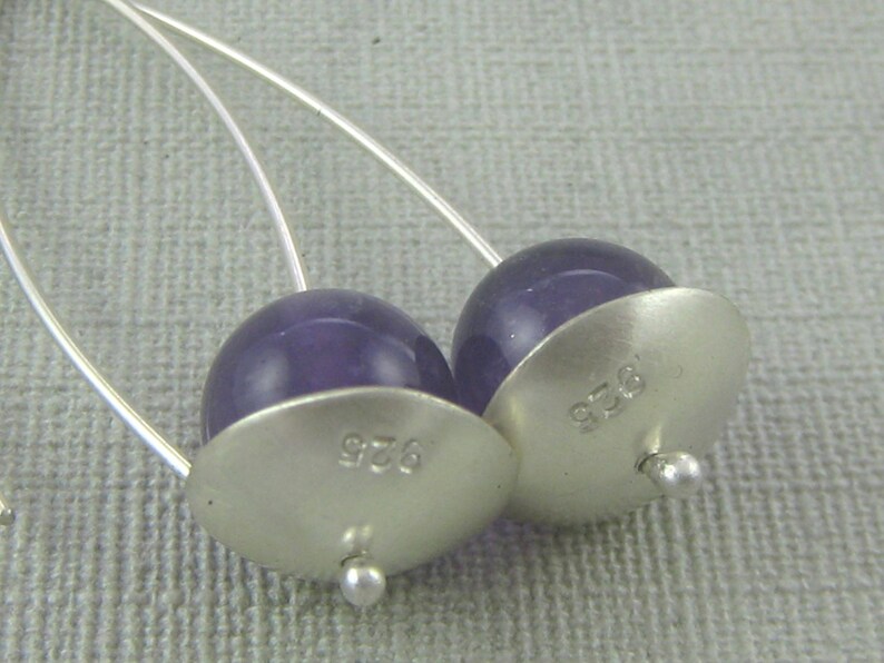 Sterling Silver and Amethyst Earrings. Sterling Silver and Purple Gemstone Dangle Earrings. Simple, Modern, Contemporary. Handmade by ZaZing image 4