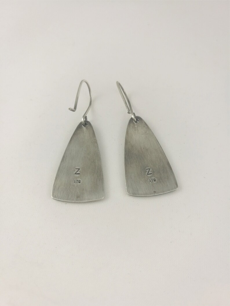 Sterling Silver Textured Earrings, Silver Triangle Earrings, Layered Textured Earrings, Oxidised Textured Earrings, Handmade Dangle Earrings image 6