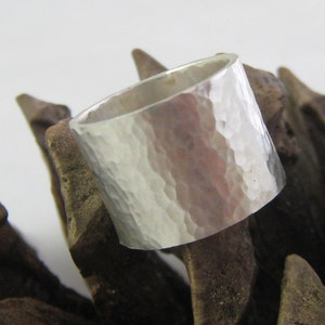 Silver Hammered Ring.  Sterling Silver Hammered Band.  Silver Hammered Wedding Ring. Silver Wide Ring. 10mm ring. Handmade Jewelry by ZazIng
