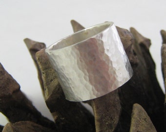 Handmade Sterling Silver Hammered Ring, Wide Band (10mm)