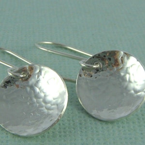 Sterling Silver Hammered Dangle Earrings.  Sterling Silver Hammered Dome Earrings.  Handmade jewelry by ZaZing