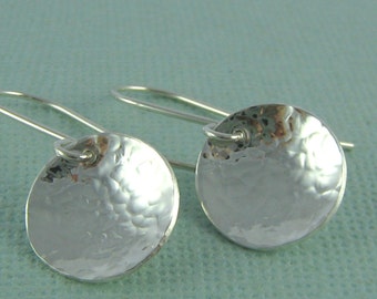 Sterling Silver Hammered Dangle Earrings.  Sterling Silver Hammered Dome Earrings.  Handmade jewelry by ZaZing