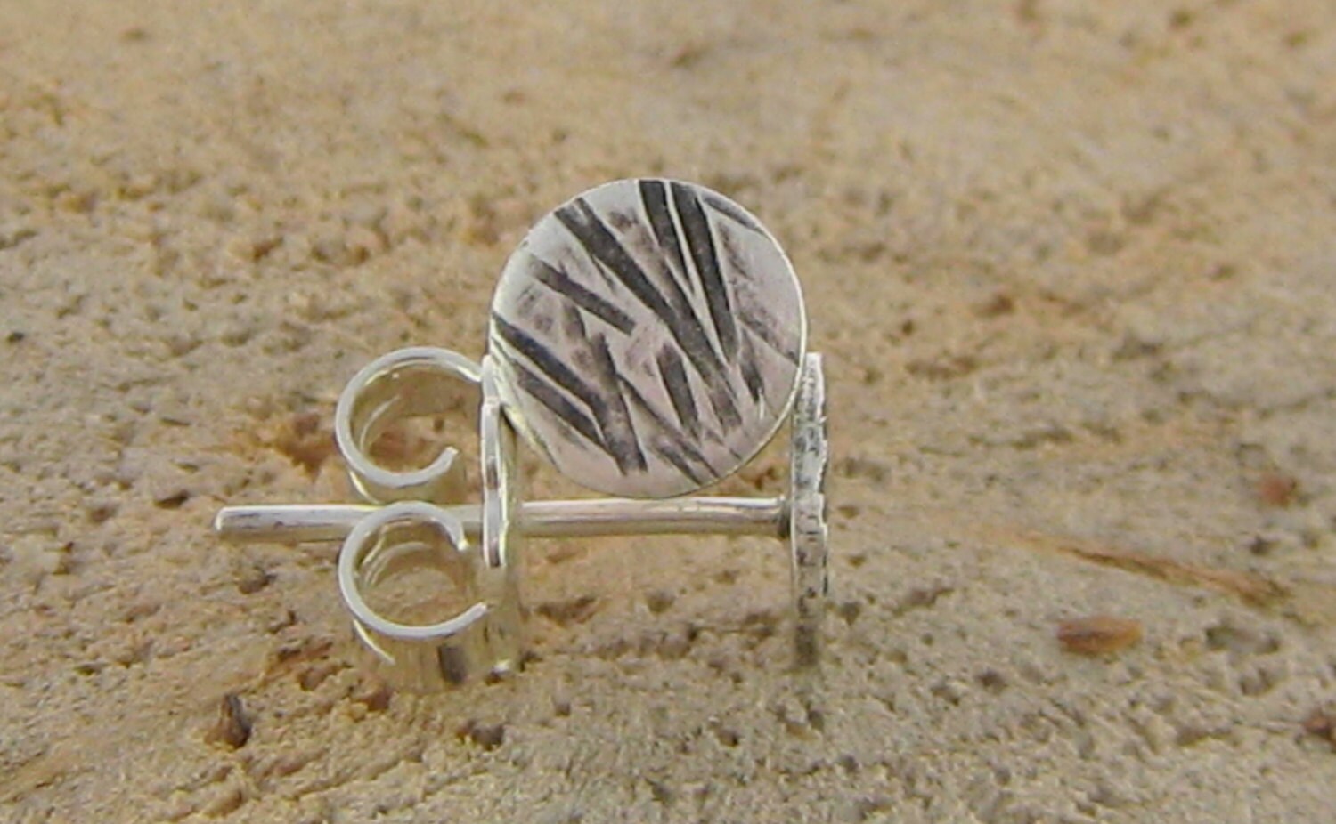 Grey - Antique Silver Finish Oxidised Brass Base Stone Work Stud Earrings