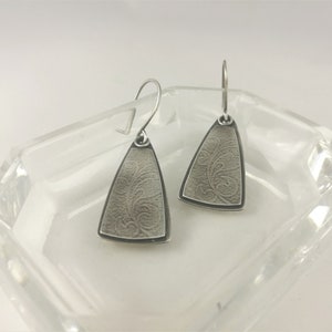 Sterling Silver Textured Earrings, Silver Triangle Earrings, Layered Textured Earrings, Oxidised Textured Earrings, Handmade Dangle Earrings image 2