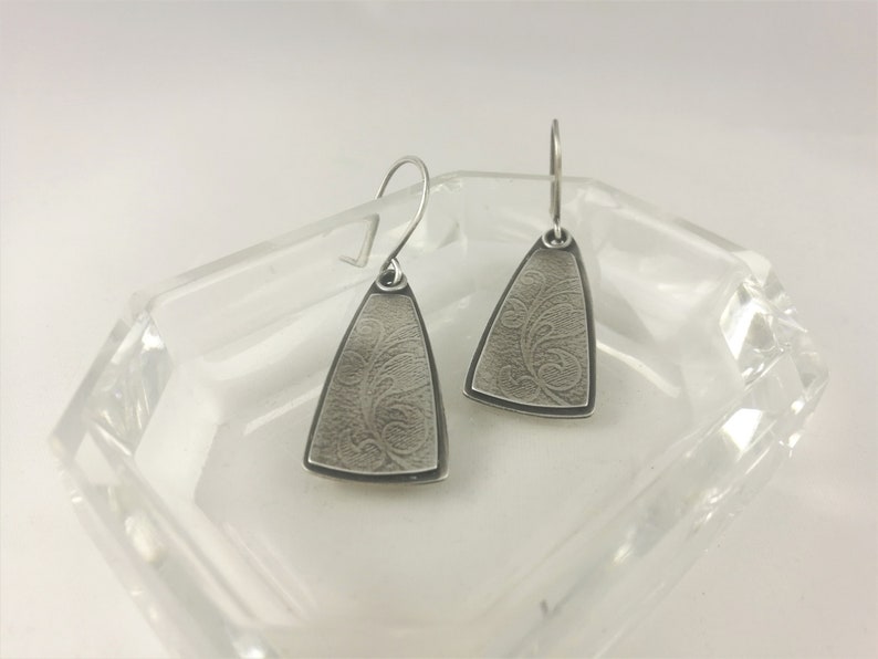 Sterling Silver Textured Earrings, Silver Triangle Earrings, Layered Textured Earrings, Oxidised Textured Earrings, Handmade Dangle Earrings image 2