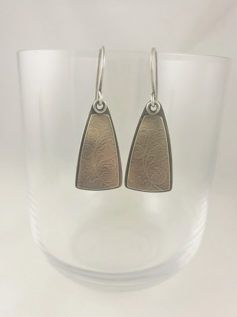 Sterling Silver Textured Earrings, Silver Triangle Earrings, Layered Textured Earrings, Oxidised Textured Earrings, Handmade Dangle Earrings image 1