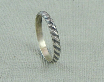 Oxidized Sterling Silver Patterned Stacker Ring, Handmade