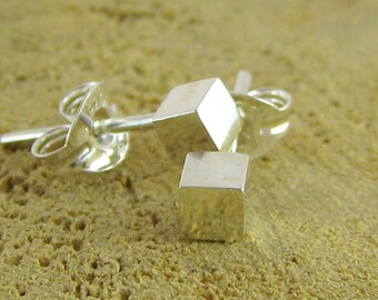 925 Silver Cube Studs.  Sterling Silver Cube Earrings.  Simple, Modern, Geometric, Minimalist. Handcrafted Jewelry by ZaZing