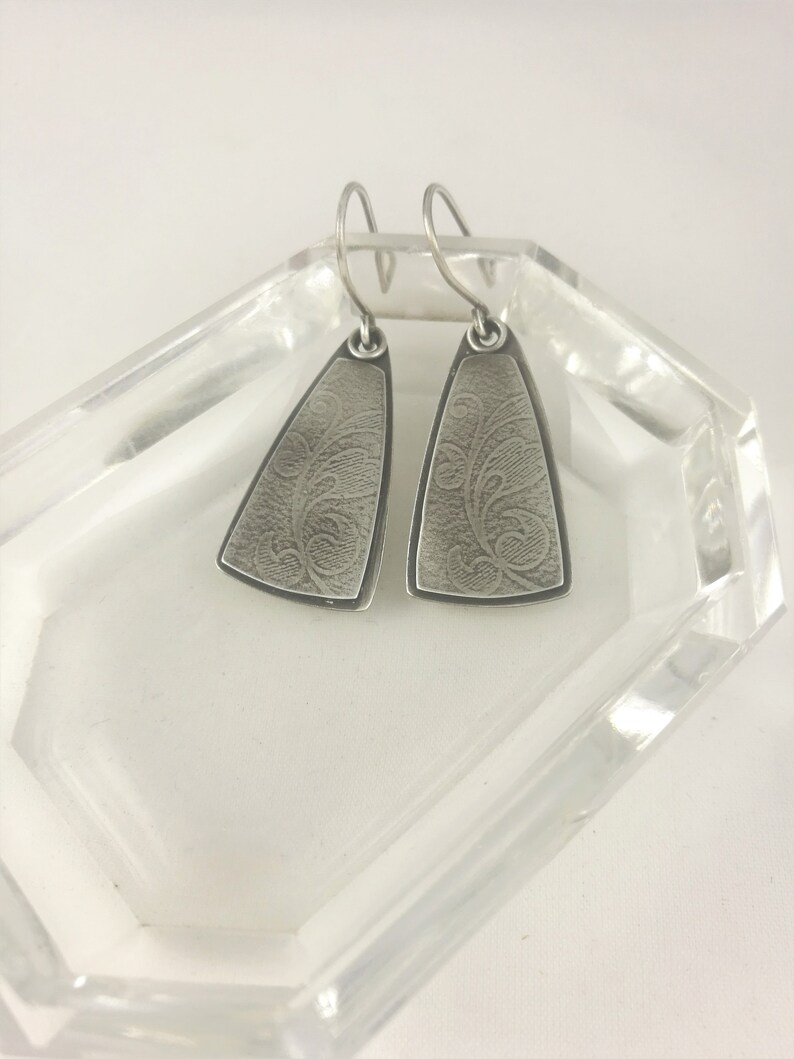 Sterling Silver Textured Earrings, Silver Triangle Earrings, Layered Textured Earrings, Oxidised Textured Earrings, Handmade Dangle Earrings image 3