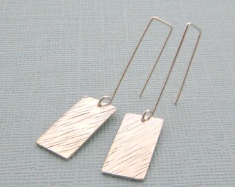 Sterling Silver Textured Rectangle Earrings.  Sterling Silver Rectangle Dangle Earrings.  Sterling Silver Textured Earrings.