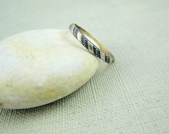Oxidized Sterling Silver Patterned Stacker Ring, Handmade