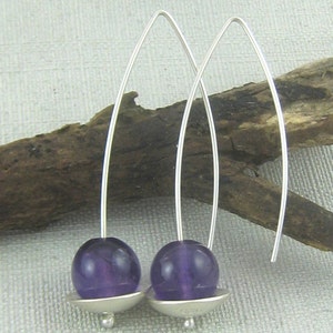 Sterling Silver and Amethyst Earrings. Sterling Silver and Purple Gemstone Dangle Earrings. Simple, Modern, Contemporary. Handmade by ZaZing image 3