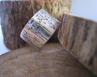 Sterling Silver Oxidized Ring.  Textured Sterling Silver Band.  Textured Wedding Ring. Handmade Jewelry by ZaZing