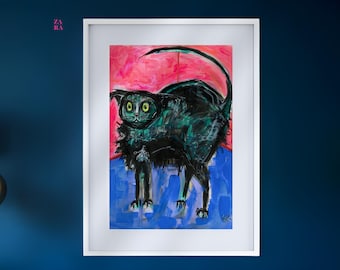 Colourful Cat Portrait Print, Vibrant Cat Wall Art, Modern Cat Decor, Abstract Cat Illustration, Cat Lover Gift, Animal Art Print