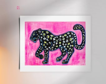 Colourful Leopard Art Print, Vibrant Big Cat Illustration, Jungle Wildlife Wall Art, Modern Animal Decor, Kids Room Nursery Gift