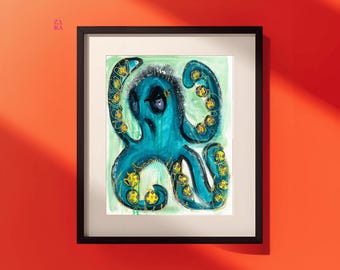 タコ（Octopus Vulgaris）ジクレー版画、A4、A3、またはA2 - 水中壁画