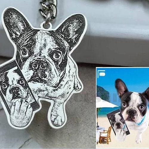 Custom Dog Portrait Keychain Dog Picture Keychain Round Etsy