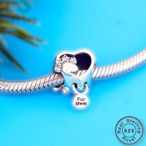 Fur Mom Charm Dog Mom Jewelry Fur Mom Gift Paw Charm Heart Charm 925 Sterling Silver, Fit Pandora Pet Lover Gift image 4
