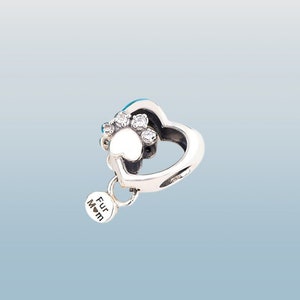 Fur Mom Charm Dog Mom Jewelry Fur Mom Gift Paw Charm Heart Charm 925 Sterling Silver, Fit Pandora Pet Lover Gift image 3