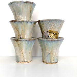 Set of 5 Dubois hand painted stoneware ceramic vintage cups