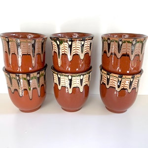 Set of 6 glazed ceramic vintage coffee cups