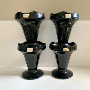Set of 4 Luminarc France vintage black glass ice cream cups - 80s dessert set