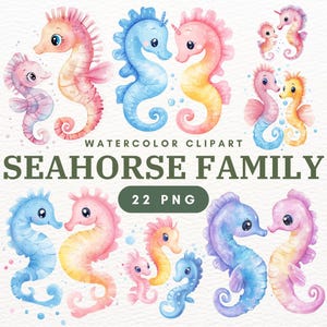 22 Seepferdchen Familie Clipart PNG - Meerestiere, Meerestiere, Meerestiere, süße Meerestiere, Seepferdchen Aquarell, Ozean und Meer Clipart