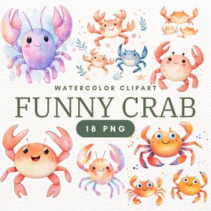 18 Funny Crab Clipart PNG Bundle - Ocean Sea Crab Illustrations for Scrapbooking, Invitations & Digital Art