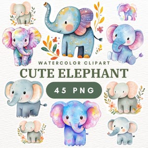 45 PNG cute Elephant Clipart – Cute Cartoon Elephants, Watercolor Paintings, Elephant Family PNG