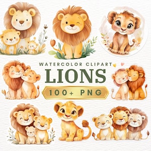 100+ Cute Lion Clipart PNG - Watercolor Lion Graphic&Illustration | Printable Lion Art for Digital Crafting and Instant Download