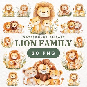 20 Lion Family Clipart PNG - Watercolor Lion Graphic&Illustration | Printable Lion Art for Digital Crafting and Instant Download
