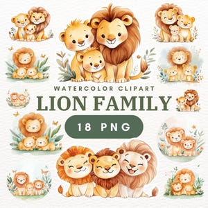 18 Lion Family Clipart PNG - aquarel leeuw afbeelding en illustratie | Afdrukbare leeuwenkunst voor digitaal ontwerpen en direct downloaden